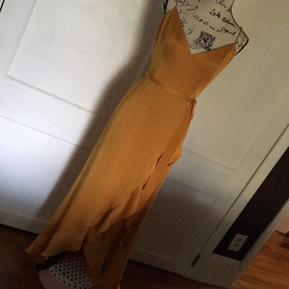 Long, slit with ruffled hem bridesmaid dress
